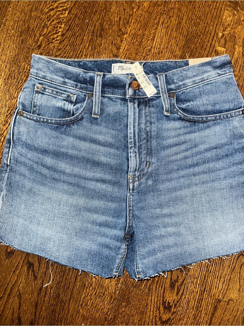 Madewell The Perfect Short Blue Denim High-Rise Shorts with Frayed Hem - NWT 26